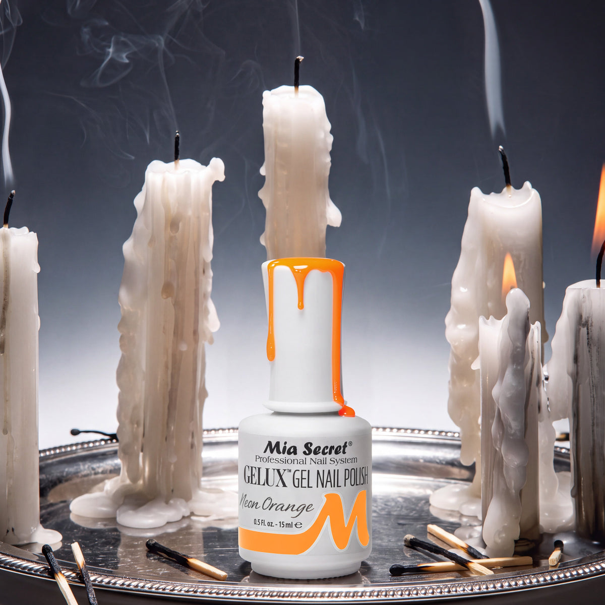 Gelux Gel Polish Neon Orange with Halloween candles