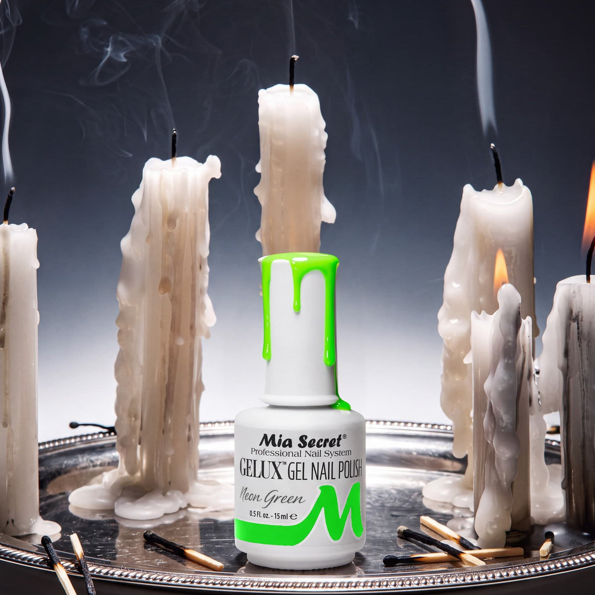 Gelux Gel Polish Neon Green with Halloween candles